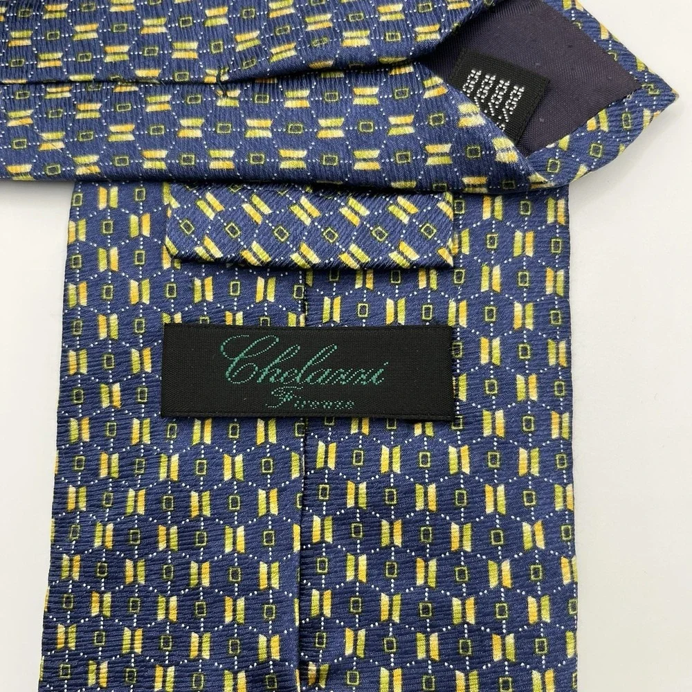 Chelanni‎ France Tie Blue Yellow Geometric Silk Made In Italy